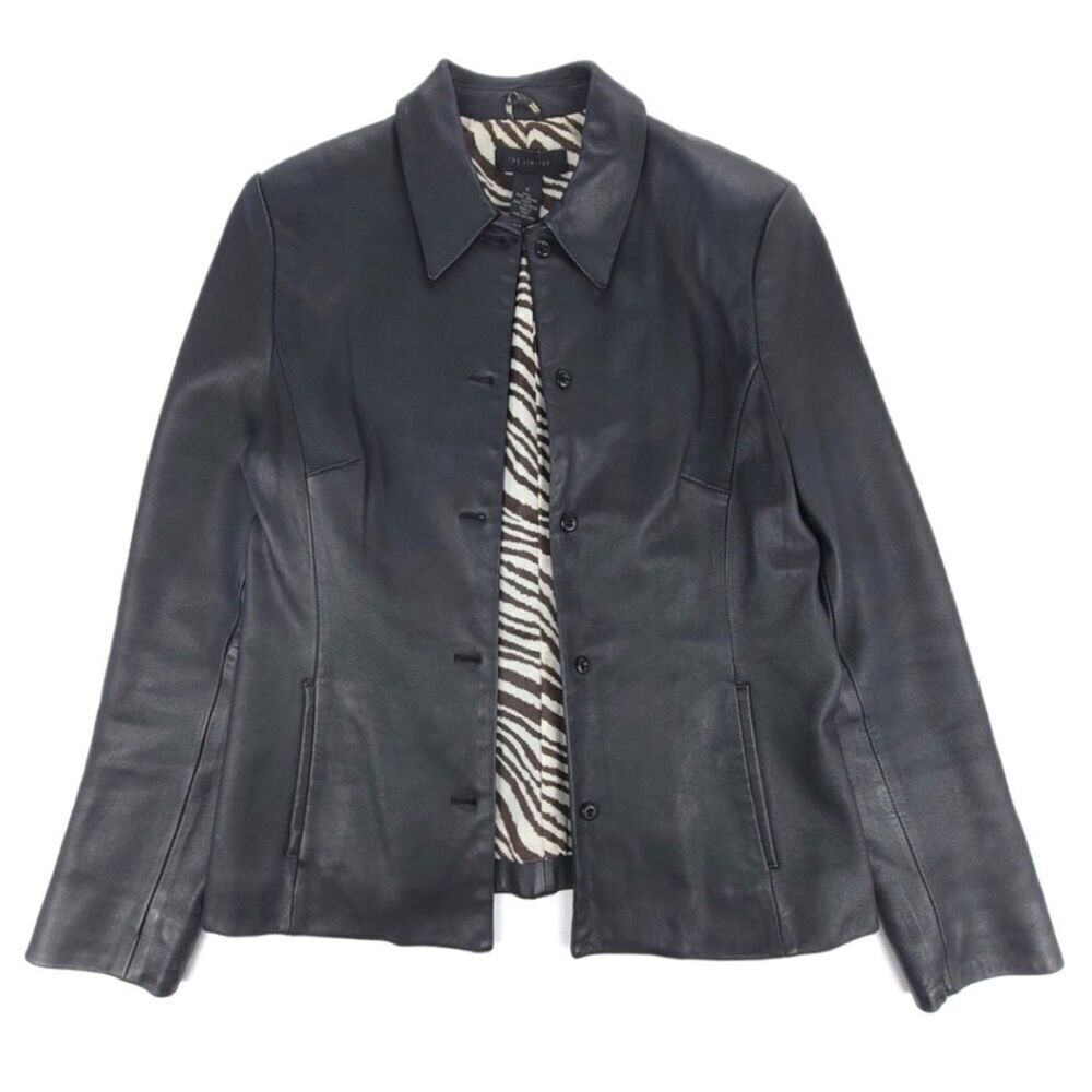 VINTAGE 100% Genuine Leather Jacket 90's Supermodel Mom Coat Small Black Zebra